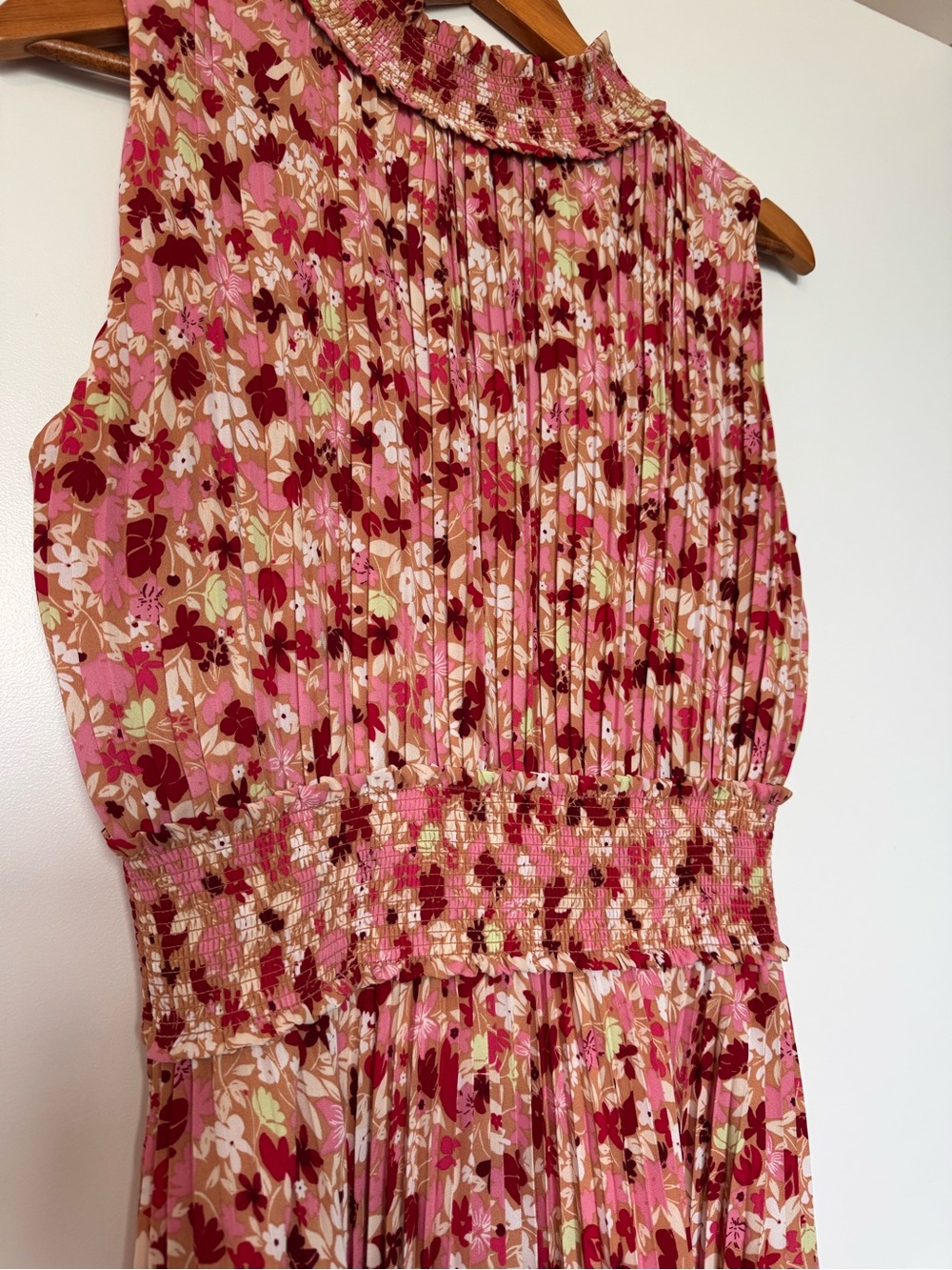 Nanette Lepore women’s Sleeveless Floral Pleated Pink & Burgundy Casual Dress
